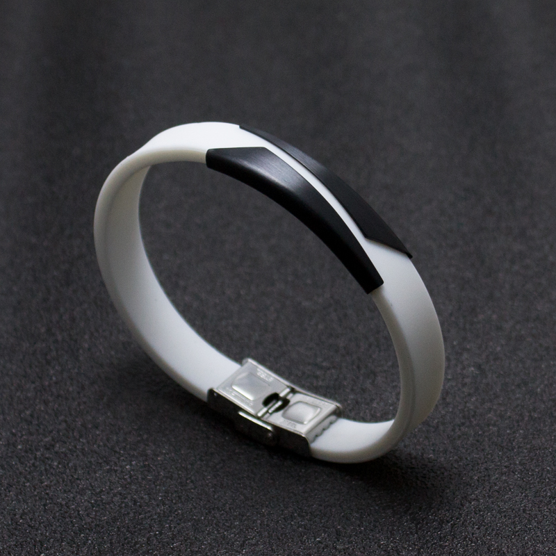 Bracelet géométrique en acier inoxydable pour hommes, couleur noir/or/argent, Silicone, caoutchouc, nouvelle: Wihte