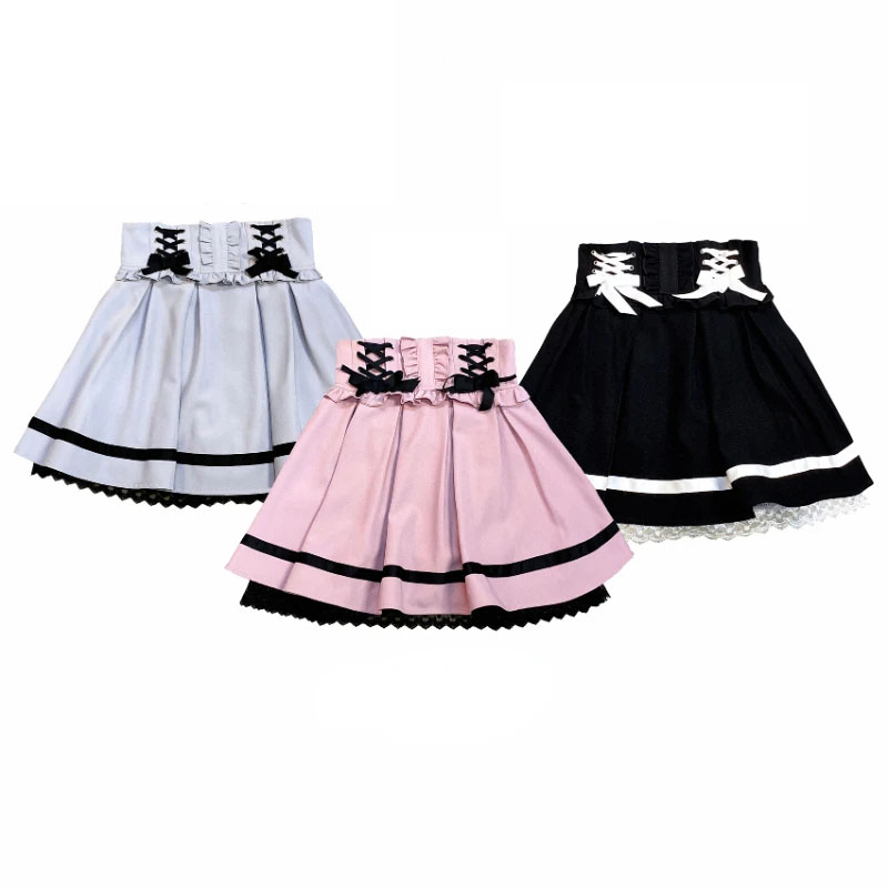 Japansk kawaii lolita mini nederdel kvinder høj talje pink blå bandage fe  y2k æstetisk nederdel afslappet sød flæsenederdel