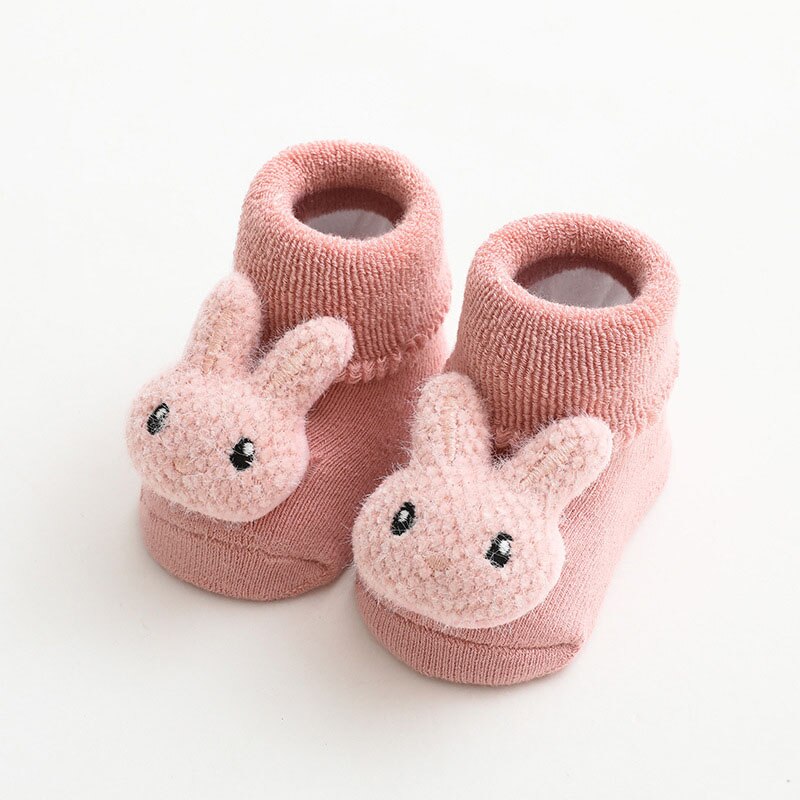 Calcetines de dibujos animados para bebé, niño y niña, oso de conejo, antideslizantes, suaves y cálidos, para invierno y otoño, para interiores, de 1 a 3 años: pink