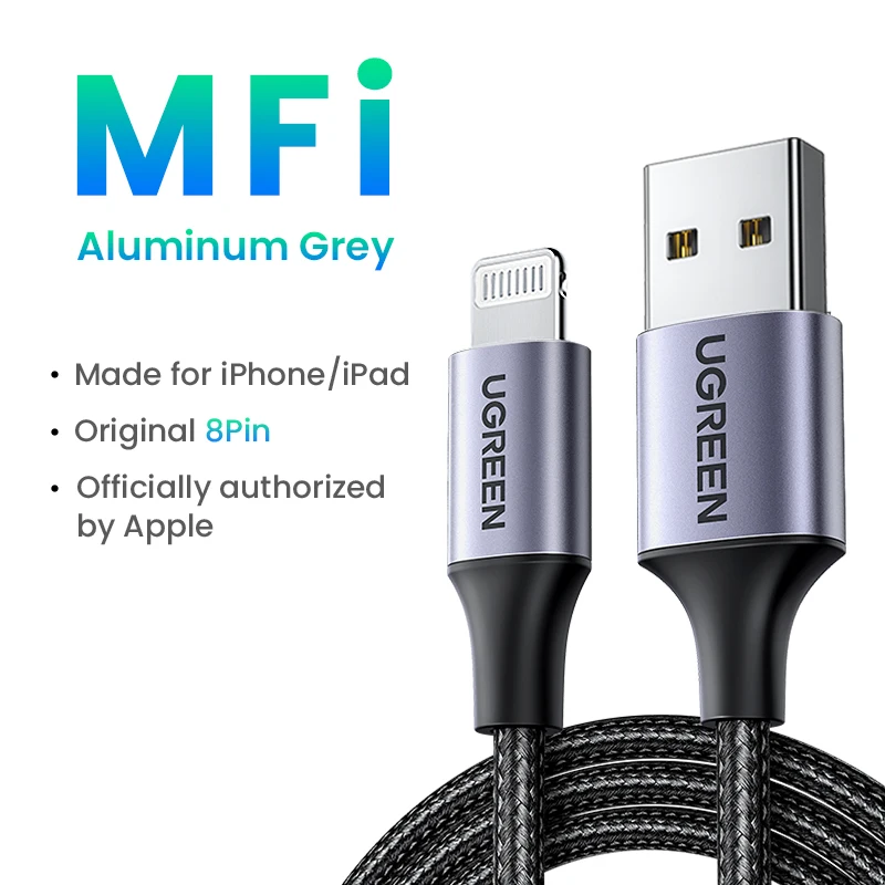 Ugreen for usb a til lightning-kabel mfi-sertifisert 90- graders for apple iphone 14 ipad usb-ladekabel ladedata flettet 1.5m: Svart