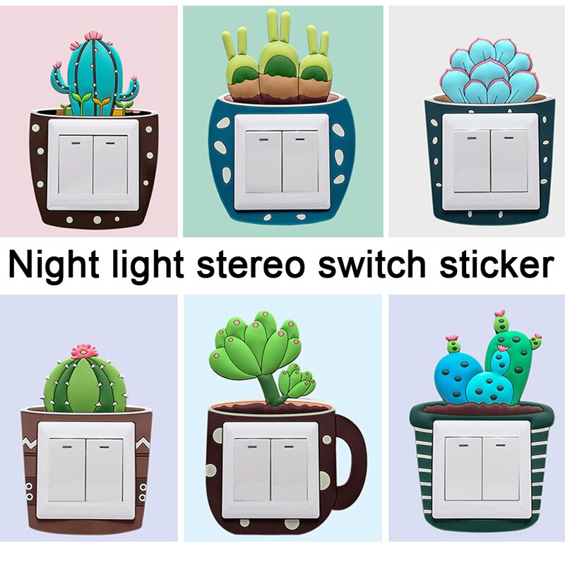 Cartoon 3D Luminous on-off Night Light Switch Outlet Wall Stickers for Kids Home Bedroom Living Room Decor House Decorations