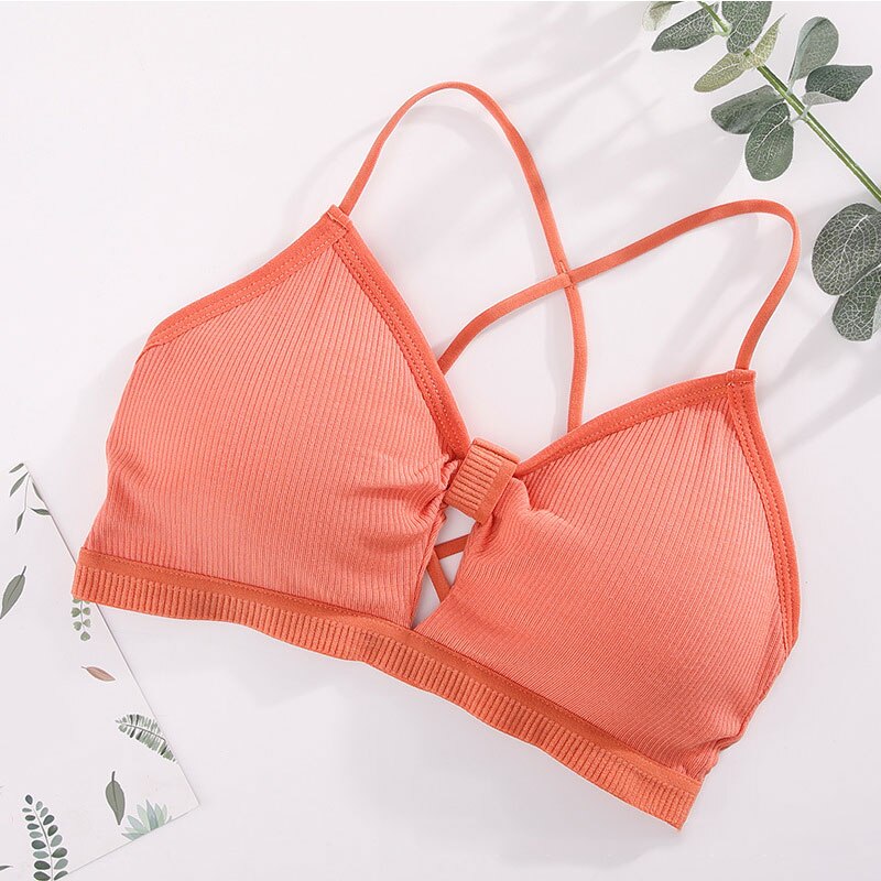 Underwear Solid Colod Bustier Bralette Push Up Strapy Lingerie Bra Hollow Our Padded Bra Crop Tops: watermelon red