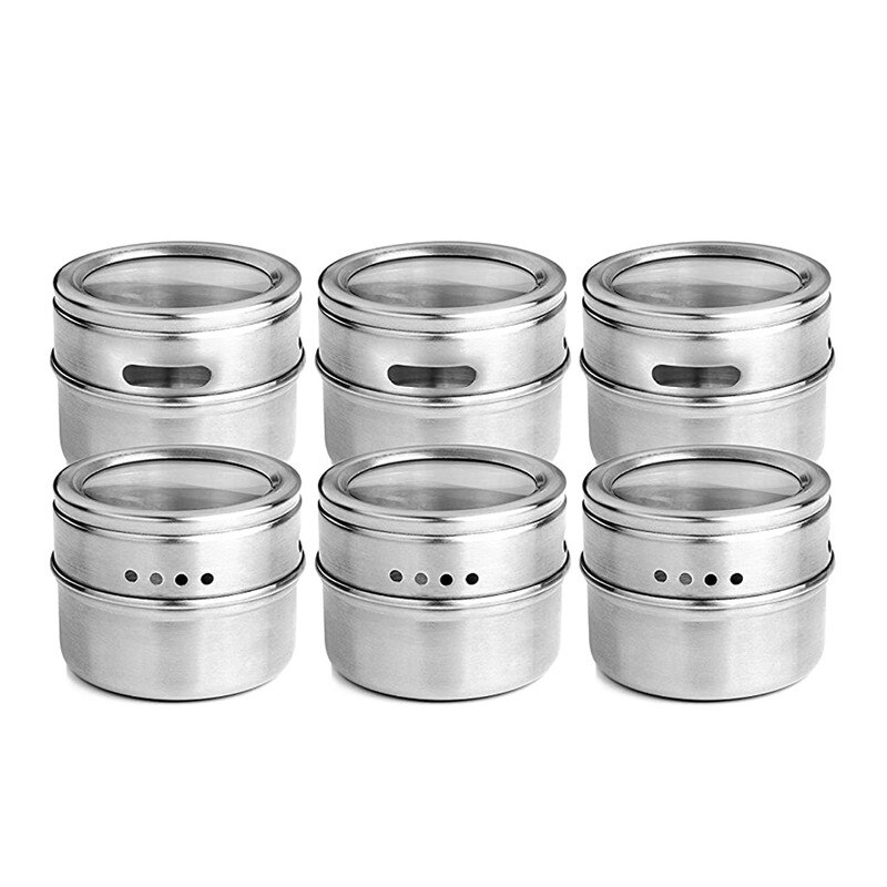 Latas de acero inoxidable para especias, tarros magnéticos para especias, estante montado en la pared, contenedores de especias, 6 uds.: 6pcs without rack