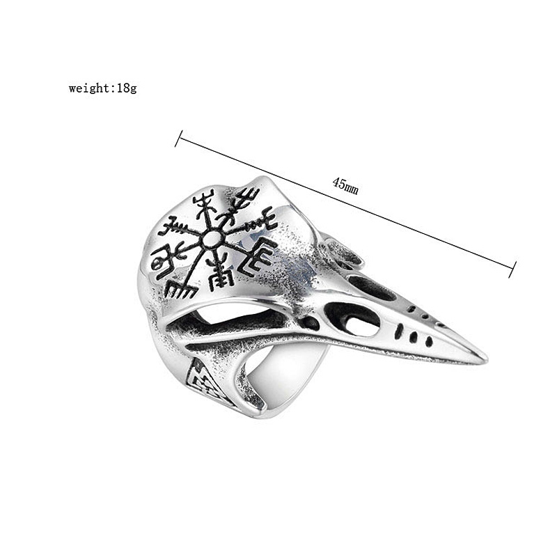 Vintage Odin Crow Skull Men&#39;s Ring Gothic Stainless Steel Compass Rings For Men Viking Accessories Valknut Ring Amulet Pattern