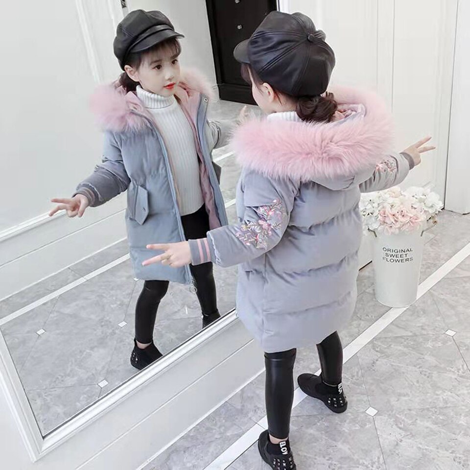 Grijs/Roze Kleur Kinderen Meisjes Down Jas Capuchon Warme Bovenkleding Kleding Russische Herfst Winter Kinderen Meisje Winter Dikke Jassen