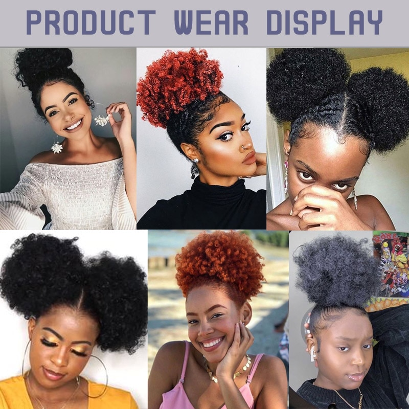 Ailiade hestehale højt hår puf klip i chignon bun hårstykke afro kinky krøllet syntetisk snoretræk hestehale hair extensions