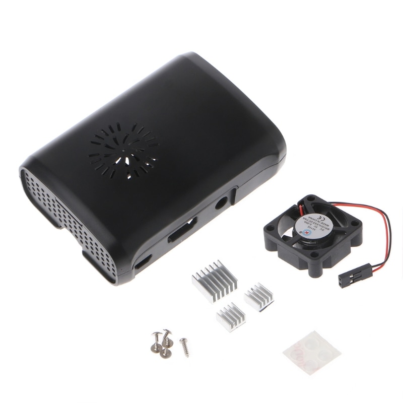 Pi box abs behuizing met ventilatormodule voor raspberry  pi 3/2/ b plus met 3pc koellichamen