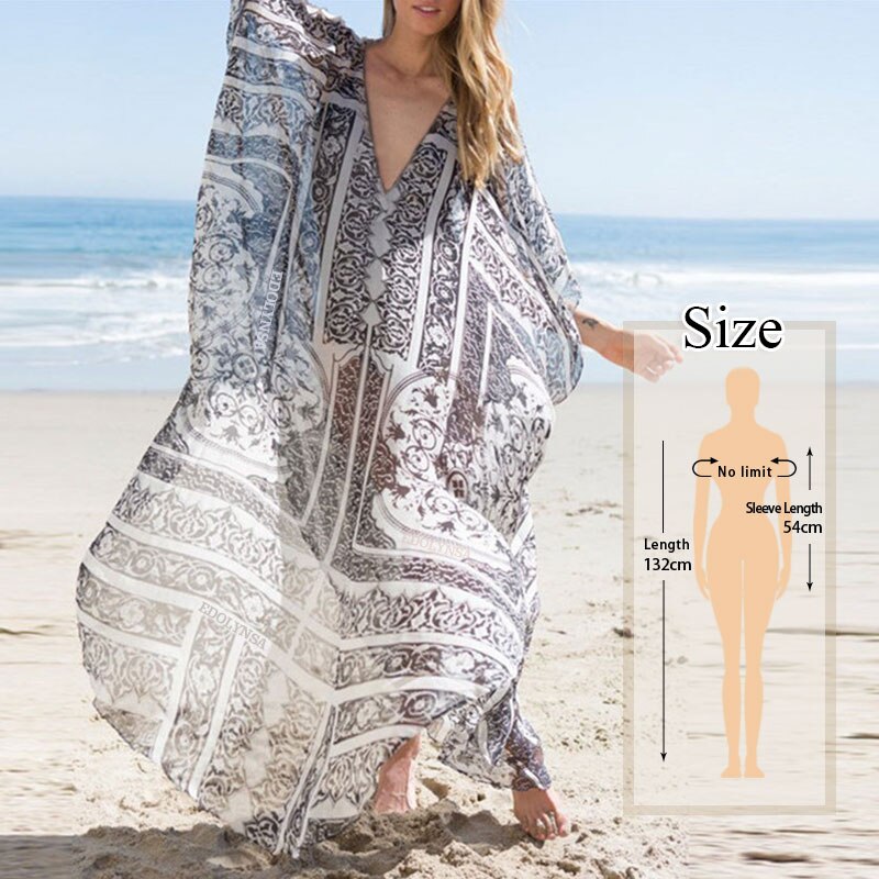 Kaftan Strand Chiffon Cover Up Pareos De Playa Mujer Beach Wear Oversize Bikini Cover Up Gewaad Plage Sarong Strand tuniek # Q906: Q691-906