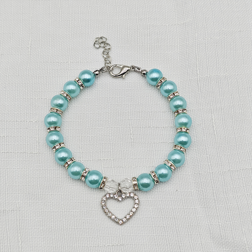 collier de perles pour animaux de compagnie mignon avec pendentif en strass en forme de coeur collier de chien de chat réglable bijoux pour petits animaux de compagnie 8 couleurs: L / green