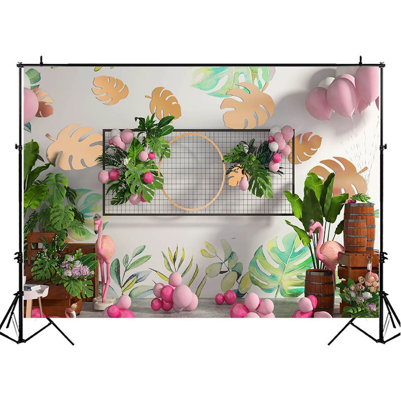 Neugeborenen Baby Geburtstag Fotografie Hintergrund für Tropischen Blatt Flamingo Dekor Hintergrund 1st Geburtstag Hintergründe für Foto Studio