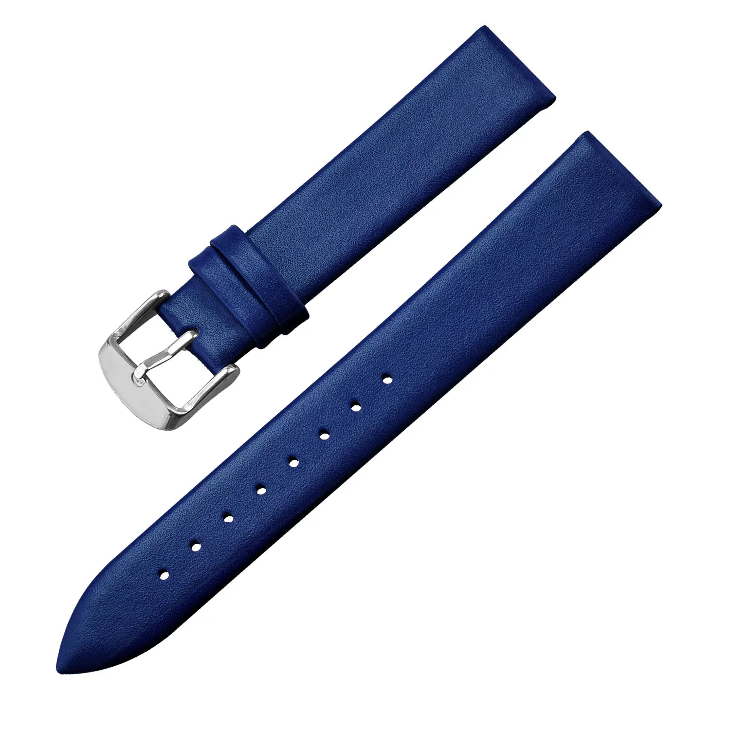 Kalbsleder-Uhrenarmband, 12 mm, 14 mm, 16 mm, 18 mm, 20 mm, 22 mm, echtes Leder-Uhrenarmband mit silberner Dornschließe: Blau / 18mm