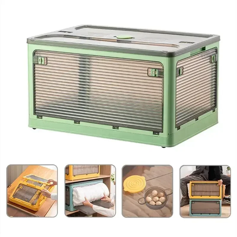 Storage Box Foldable Transparent High-capacity Wheels Stackable Home Sundries Storage Organizer Closet Trunk Toys Sundries Box: green