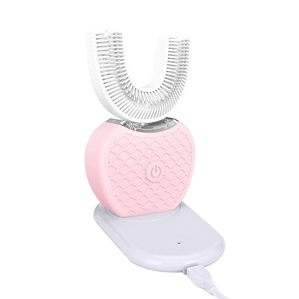 Cepillo de Dientes eléctrico sónico automático inteligente de 360 grados U tipo 4 modos cepillo de dientes carga USB blanqueador de dientes luz azul: Pink