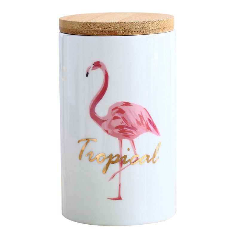 Køkkenartikler køkkenudstyr honningkrukke sukkerkrukke flamingo mærkat keramisk opbevaringsbeholder med bambuslåg og silikone kant: Køb 1 pc røde