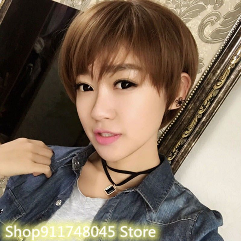 Korean Unisex Short Straight Hair Wig Full Head Wig Gray Black Cosplay