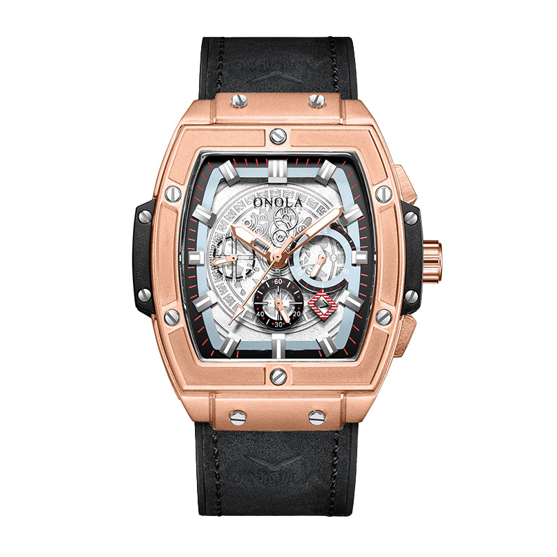 Relojes de lujo a la con clásico en forma de barril para hombre ONOLA, reloj de cuarzo de cuero informal resistente al agua multifuncional para hombre: Rosa