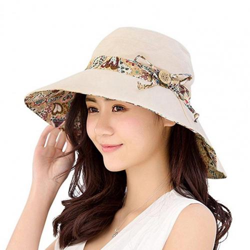 80% Hat Foldable Breathable Wide Brim Sun Protection Cotton Reversible Foldable Cap for Summer: Beige