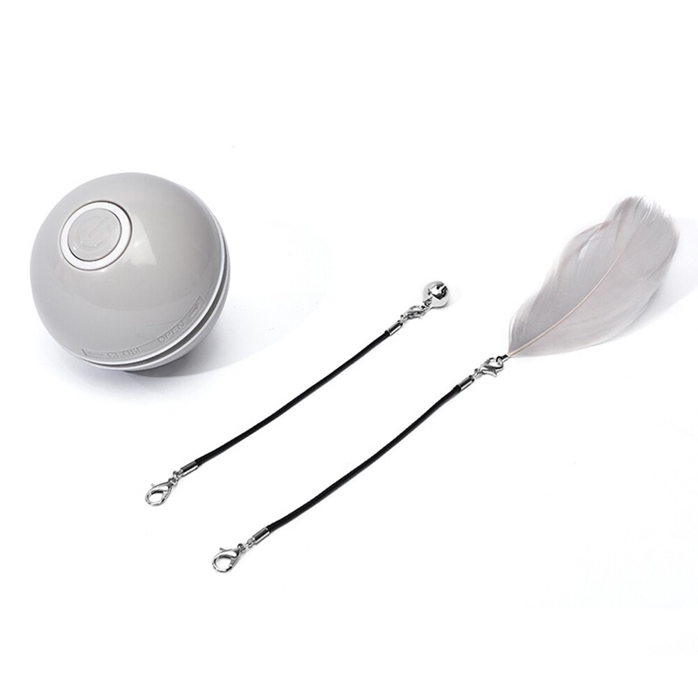 Juguete interactivo para gatos con carga USB, bola giratoria automática, juguete de plumas, LED/campana integrada: Grey
