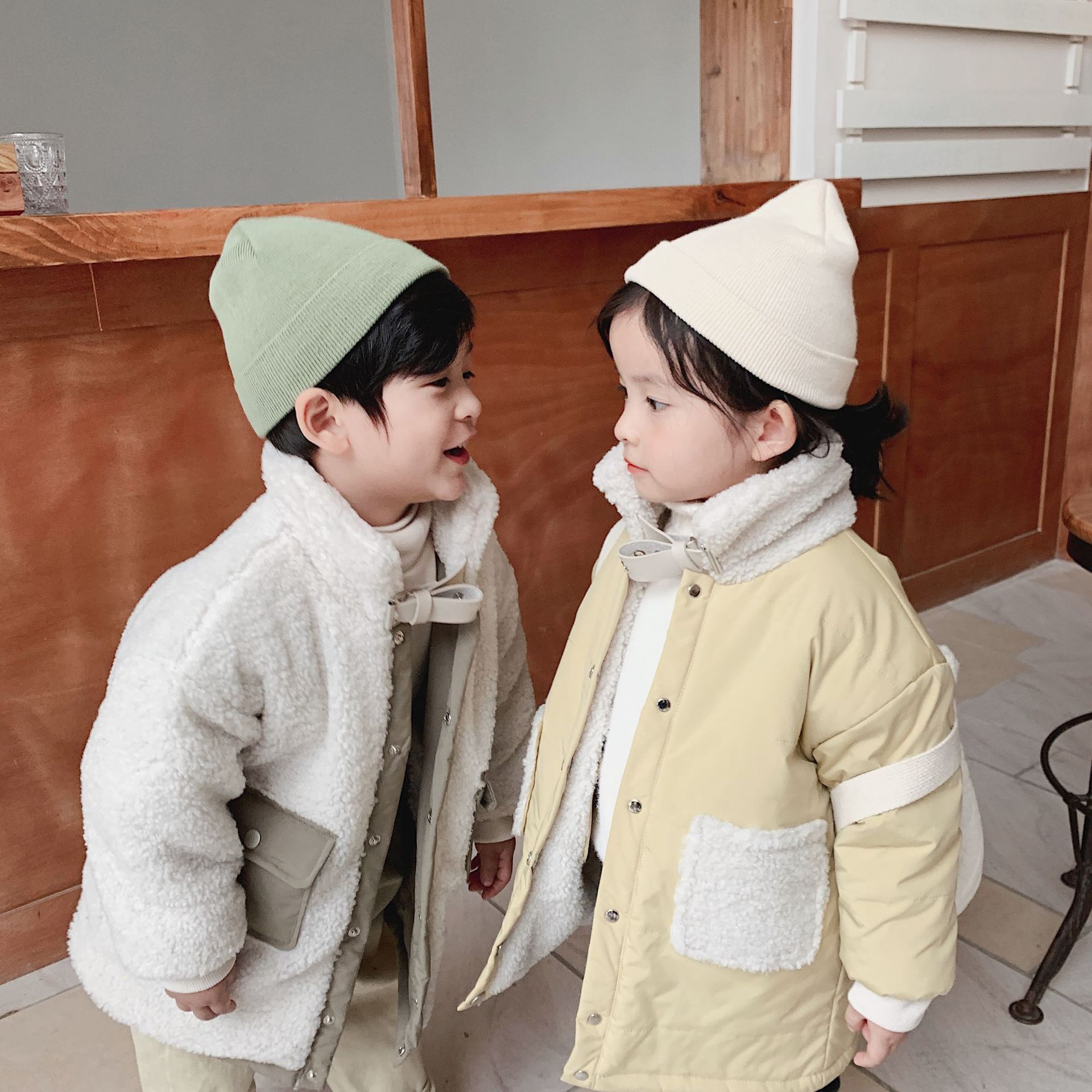 winter long boys and girls cotton children's lambs hair double-sided cotton padded cotton jacket