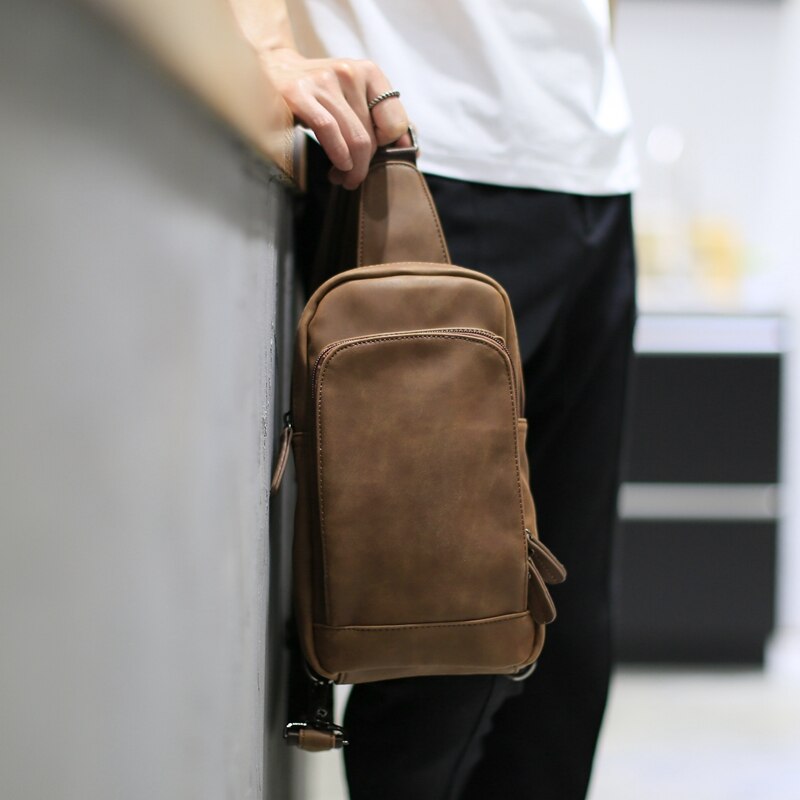 Tas Mannen Borst Pakken Enkele Schouderriem Terug Bag PU Lederen Reizen Mannen Crossbody Tassen Vintage borst Zak