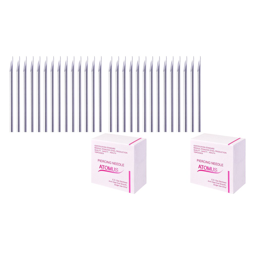200 unids/set Body nariz ombligo tri-piercing agujas 14G y 16G, acero inoxidable