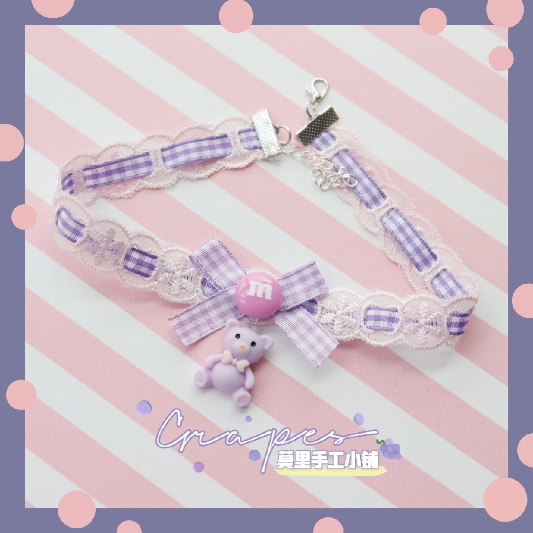 Encaje Amarillo rosa azul Harajuku Collar arco Lolita Collar gargantilla chica dulce: Light Purple Color