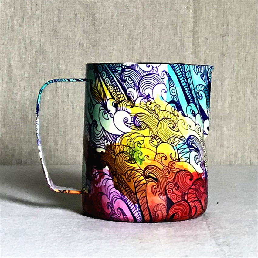 600ml Jarra de Café do Aço Inoxidável Jarro de Leite Frothing Pitcher Puxar Flor Ferramentas Acessórios Para Barista Café Xícara De Café Expresso