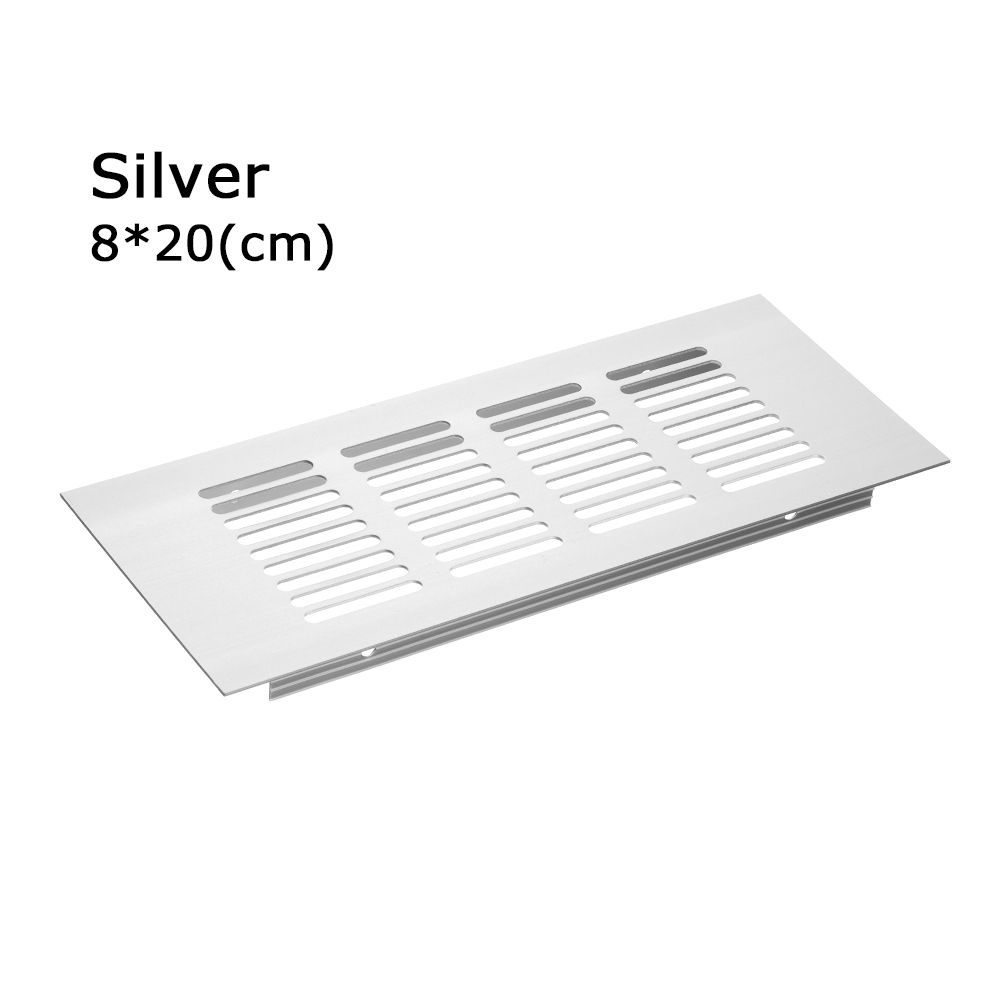 Rejilla de ventilación de aleación de aluminio para armario, cubierta de orificios, adornos, rejilla de ventilación: silver-8x20cm-