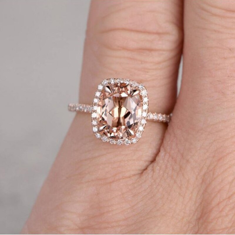 Luxe Champagne Crystal Wedding Ring Rose Goud Kleur Zirconia Engagement Rings Voor Vrouwen Femme Sieraden