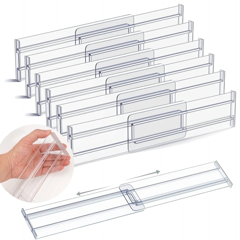 Organizadores divisores de cajones, separadores de cajones de plástico ajustables para ropa, utensilios de cocina, maquillaje, almacenamiento de oficina
