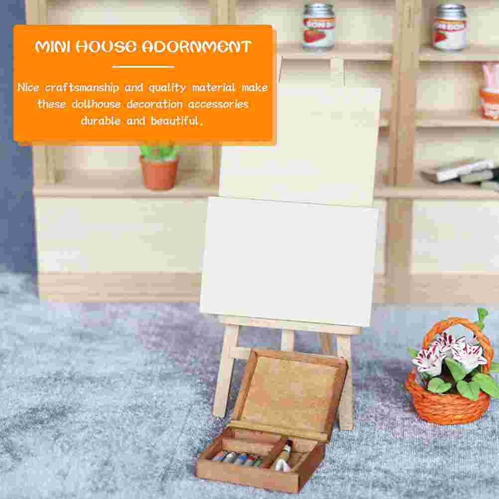 1 set of Miniature Easel Model Wooden Painting Board Holder Mini House Painting Board