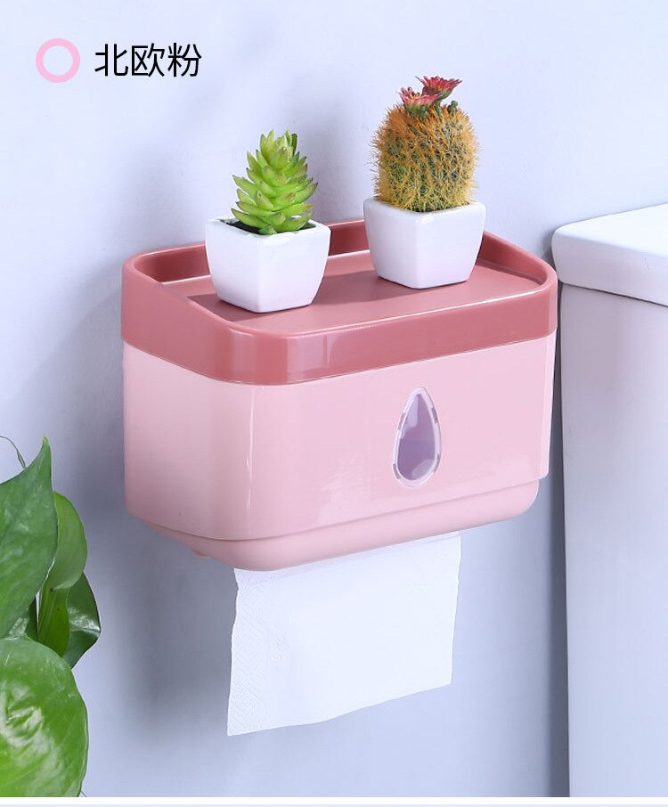 Toilet Plastic Tissue Box Household Punch-free Roll Paper Box Bathroom Wall-mounted Toilet Paper Storage Rack Kitchen Items: 1