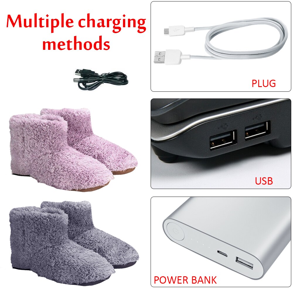Unisex värmeskor hem energisparande usb-laddare mjukt gränssnitt gömmer fotvärmare plysch vinterkänga varma skor