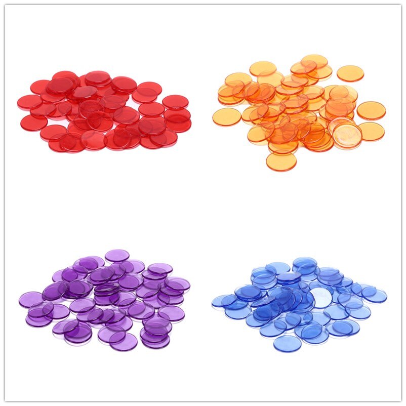 50Pcs 5 Colors Transparent Counters Counting Bingo Chips Plastic Markers Bingo Supplies