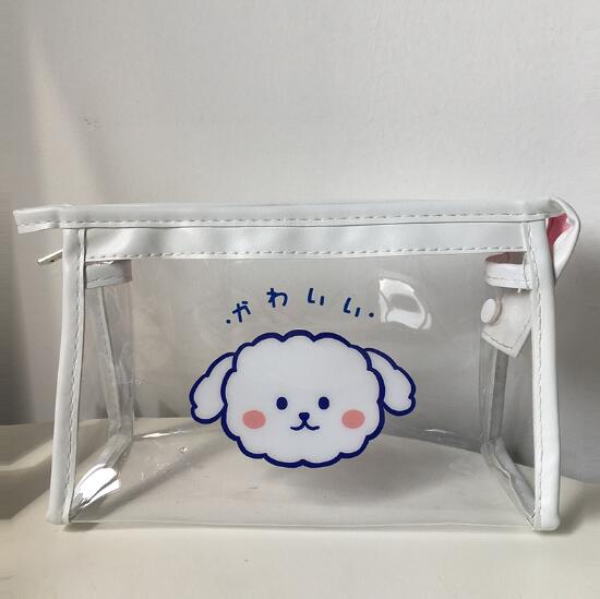 Läpinäkyvä pvc paksunnettu kawaii karhu kani työpöytä järjestäjä penaali meikki säilytyspussi koulun toimisto paperitavarat: 20cm koiraa