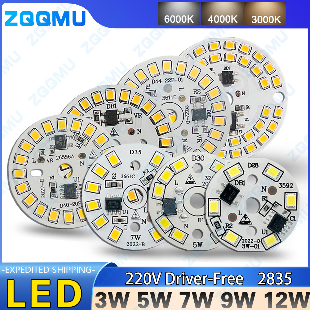 10 Uds. Chip de bombilla LED sin controlador 18W 15W 12W 9W 7W 5W 3W SMD 2835 cuenta de lámpara redonda AC 220V bombilla Chip iluminación foco luz jabalí