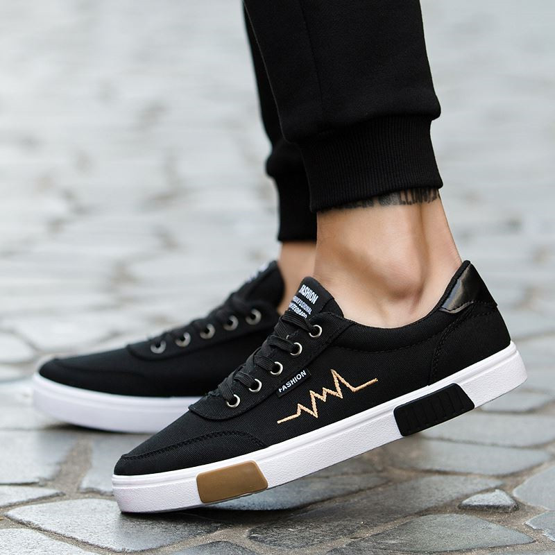 Herrskor vår sommar canvas skor herr sneakers low top svarta skor herr fritidsskor manligt märke sneakers