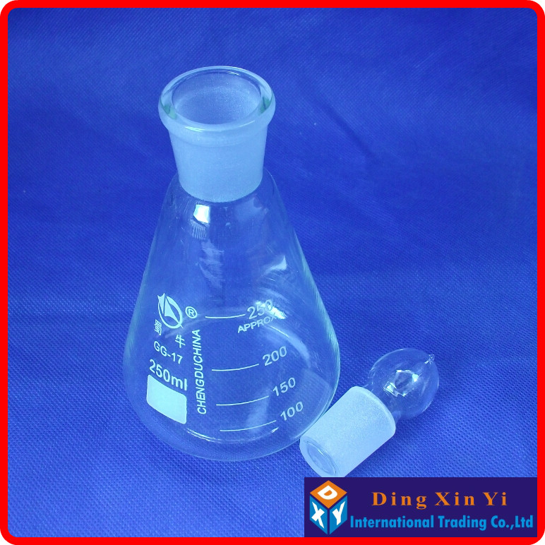 (6pieces/lot)250ml conical flask with cover,Conical flask with stopper,high borosilicate glass,