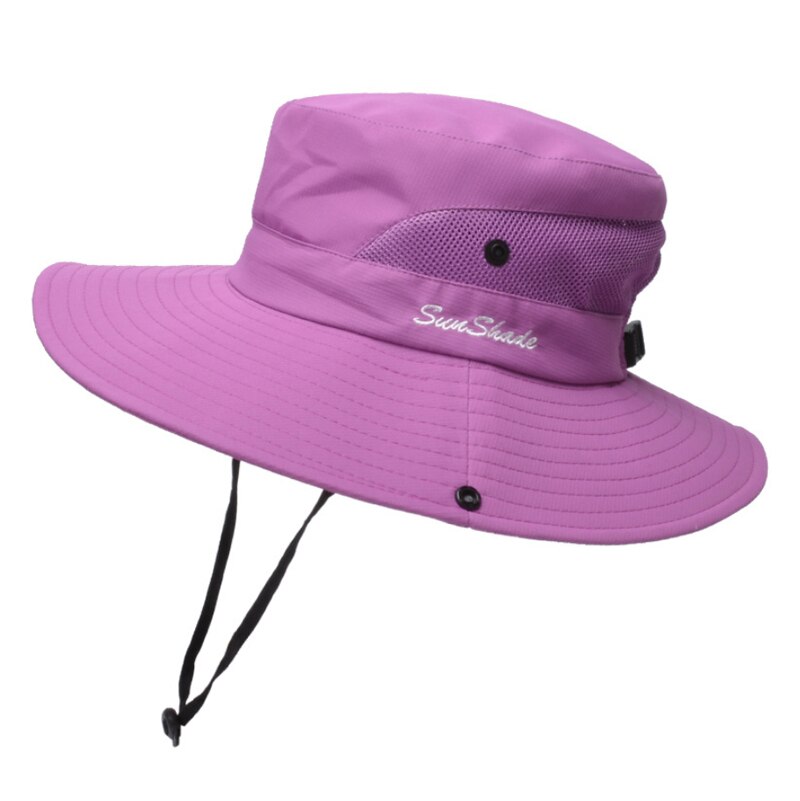 Cappello di pesca Del Sole Protezione UV UPF 50 + Cappello Del Sole Della Benna di Estate Delle Donne Degli Uomini di Grandi Dimensioni A Tesa Larga Bob Escursioni All'aperto cappello con Tracolla A Catena: Pure Purple