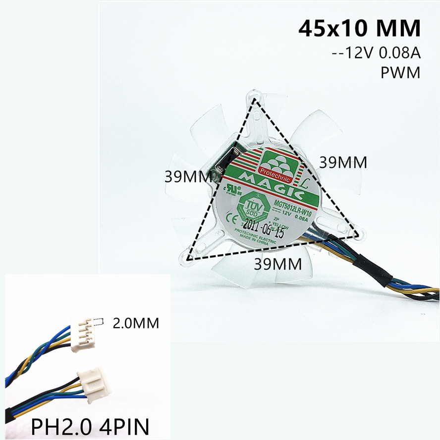 MDA5012LR-A10 MGT5012XR-W10 Ultra Stille 5010 Videokaart Fan Blade 45Mm Diameter 39Mm Hole Pitch 12V 0.1A 2pin: MGT5012LR-W10 4pin