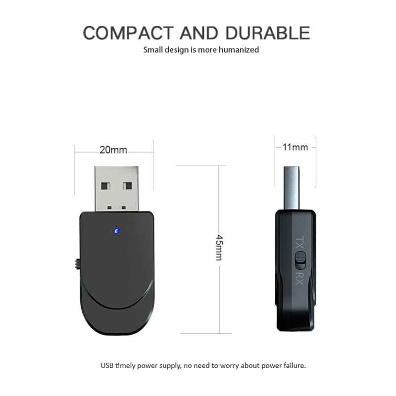 Usb bluetooth 5.0 mottaker adapter 3.5mm aux stereo til tv pc hodetelefon høyttaler