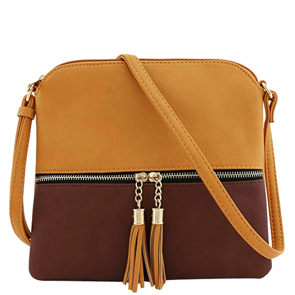 Women Leather Crossbody Bag Casual Handbag Female Tassel Shoulder Bags Ladies Zipper Flap Messenger Bag Phone Purse Torebka