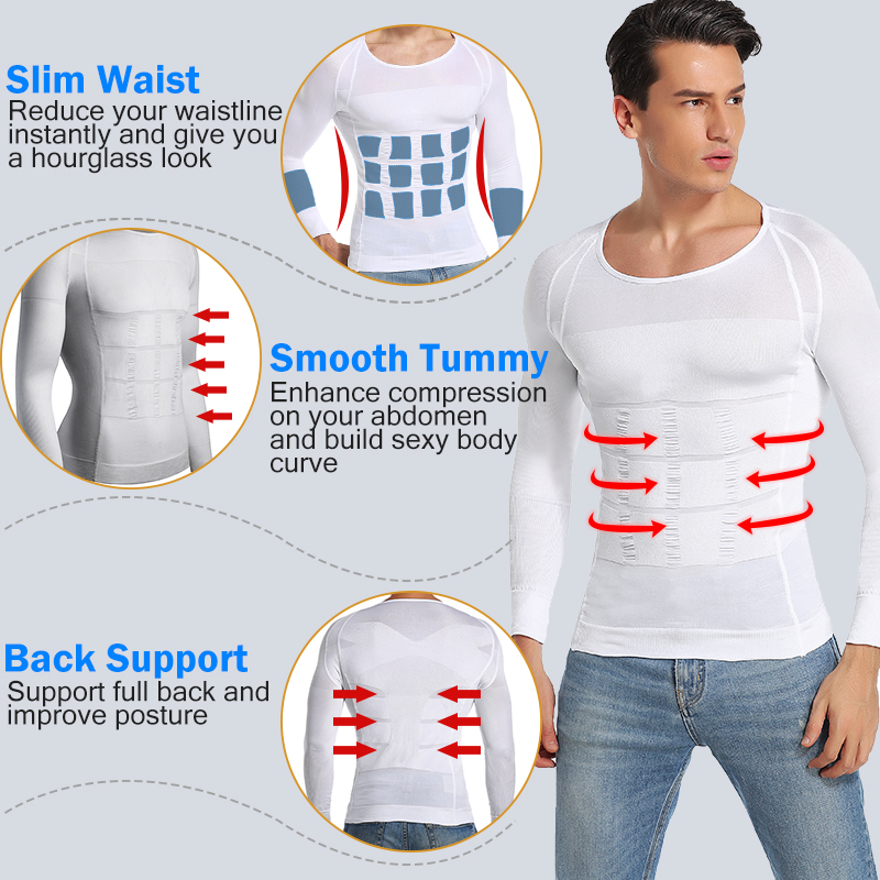 Naadloze Mannen Shapewear Zwarte Lange Mouw Vest Buik Slim Shirt Klassiek Abs Mens Body Shaper