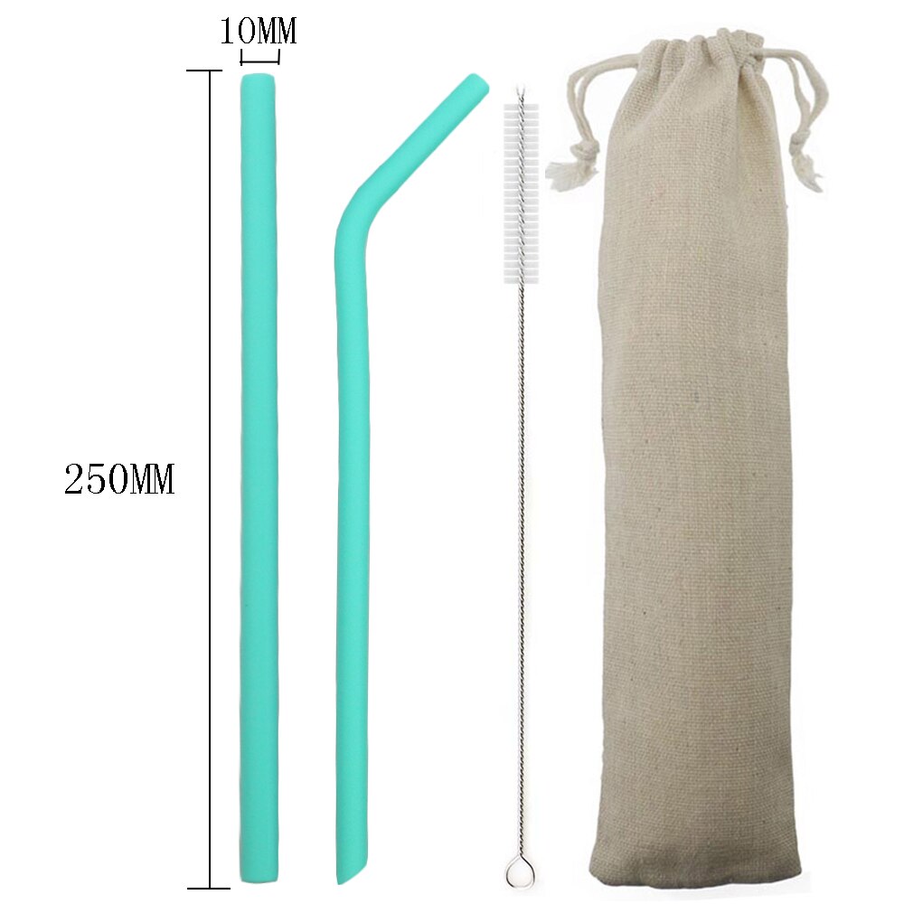 250MM Silicone Straw Reusable Drinking Straw Colorful Flexible Straw Wide 10mm Pearl Milk Tea Smoothies Straw With Cleaner Brush: 250MM green