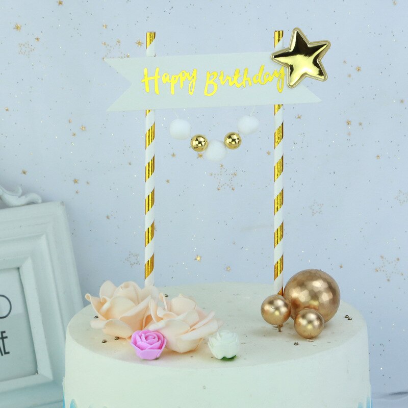 Banner Happy Birthday Cake Topper Cupcake Toppers Flag Banner 1st Birthday Cake Decoration Baby Shower Boy Girl Wedding Party