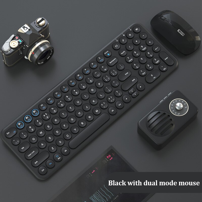 Bluetooth Silent Mini Gaming Keyboard Dual Mode Mouse Combo Round Button Magic Wireless Keyboard Mouse Kit For iPad iPhone: dual mode mouse