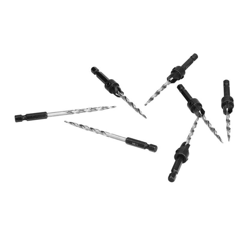 Countersink Drill Bit Efficient Tapered Drilling Bits 4‑Flute Adjustable Depth 1/4 Hex Shank with Collar for Woodworking for