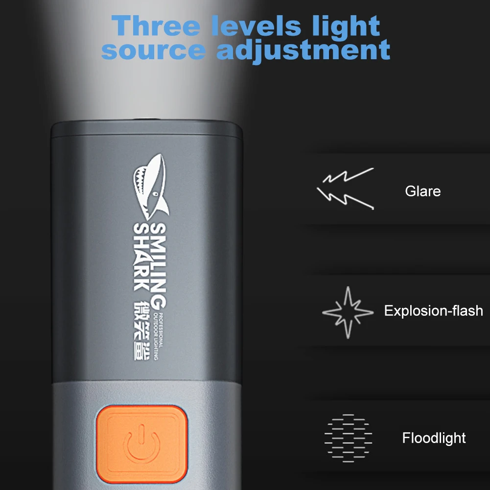 Led campinglommelygte bærbar håndholdt lys type c usb genopladelig mini letvægtslommelygte 3 lystilstande til udendørs camping