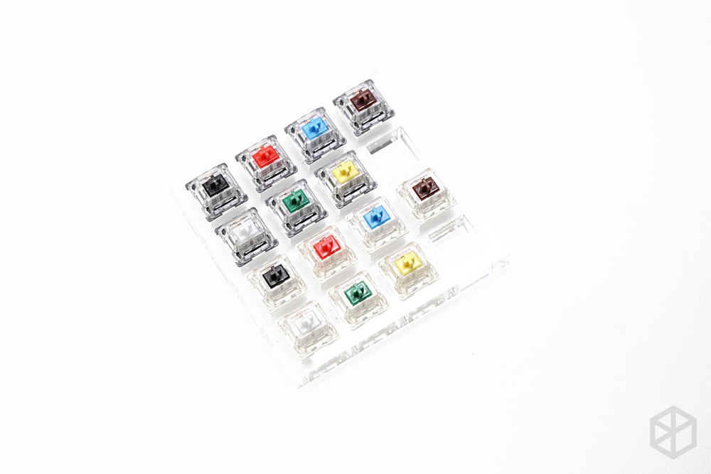 Przełącznik tester z akrylowa podstawa cherry kailh outemu ttc ysa greetech otm czerwony niebieski brązowy czarny zielony pomarańczowy rgb pro prędkość ciężka