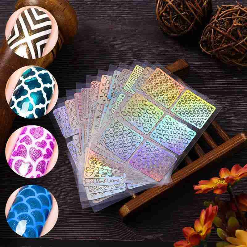 6/12/24 Pcs Nail Vinyls Stencil Kit Nail Guide Template Sticker Voor Nail Art Diy Airbrush Stencil Tips Decals gemengde